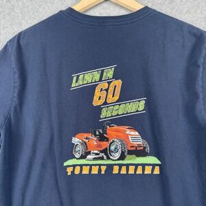 Tommy Bahama T Shirt Mens Large Blue Lawn In 60 Seconds Graphic Tee UPF 30 Mower